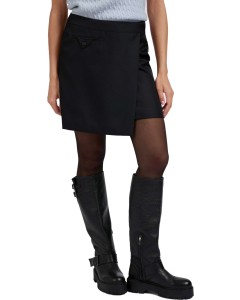 Woven mini skirt with buttons BLACK