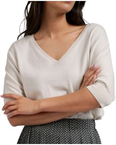 Double v-neck sweater CHALK WHITE