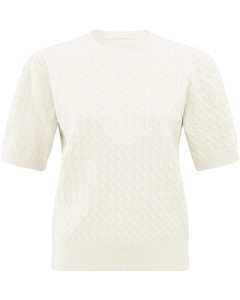 Cable round neckline sweater CHALK WHITE