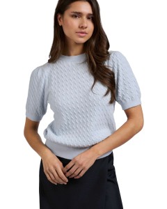 Cable round neckline sweater ICE BLUE