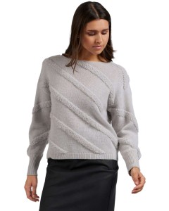 Diagonal boucle stripe sweater SKY GREY MELANGE