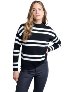 Block stripe sweater high neck BLACK DESSIN