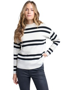 Block stripe sweater high neck CHALK WHITE DESSIN