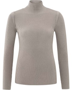 Fine rib fitted sweater with s MOON ROCK DARK SAND