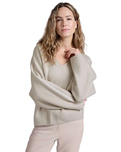 Oversized sweater with V-neck PUMICE STONE BEIGE