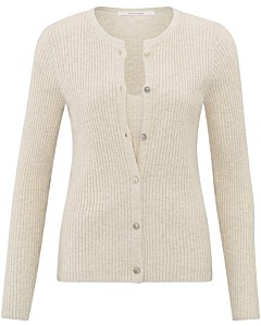 Faux layered ribbed cardigan LIGHT BEIGE MELANGE