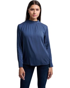 Satin turtle neck blouse top w OUTER SPACE BLUE