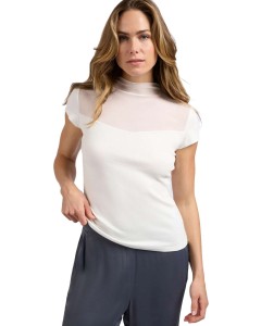 Cap sleeve top with transparen BLANC DE BLANC WHIT