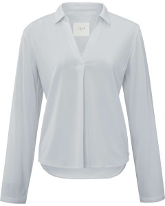 Jersey v-neck top with collar SKY GREY