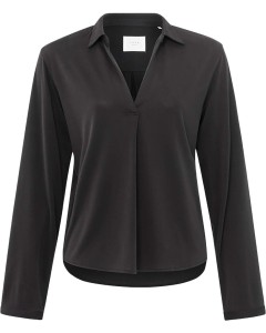 Jersey v-neck top with collar ANTHRACITE