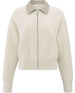 Furry cardigan with leather co OFF WHITE MELANGE