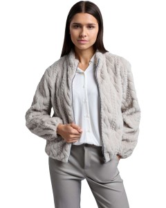 Short faux fur jacket with tex MEDIUM GREY