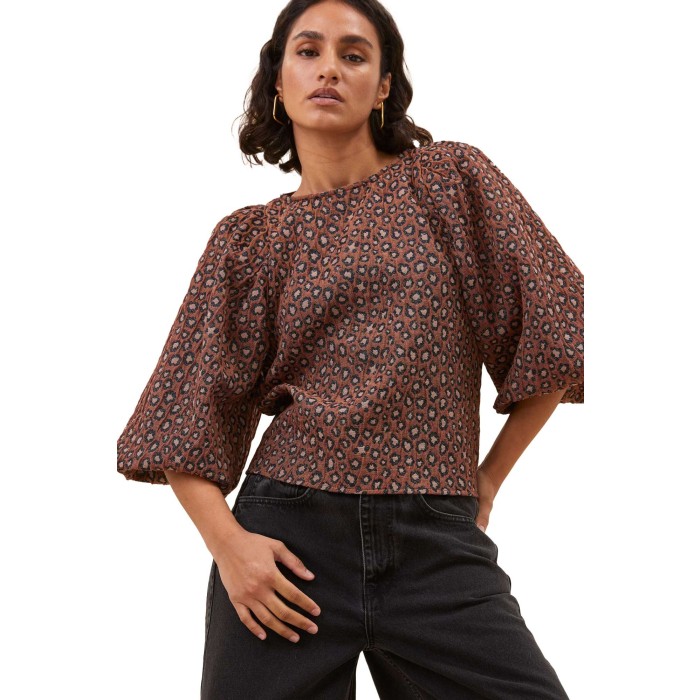 Zasu Jacquard blouse brown panter print