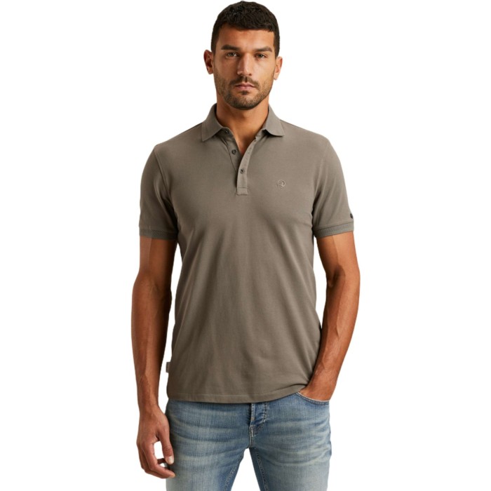 Short sleeve polo fine pique essen Smokey Olive