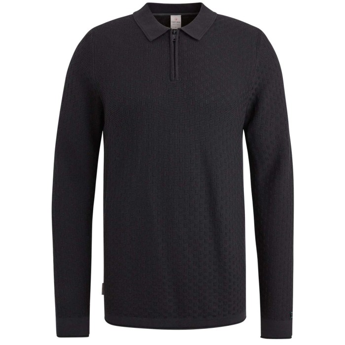 Long sleeve polo cotton modal Jet Black