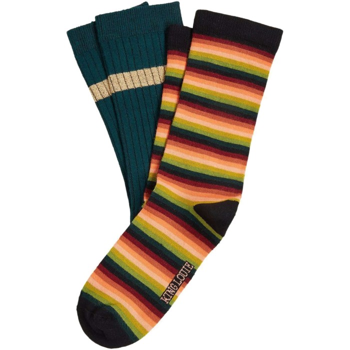 Socks 2-pack Mimmi stripe pine green