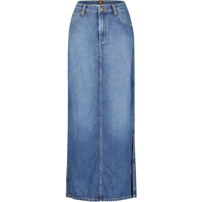 Side slit maxi skirt weekend chill blue denim