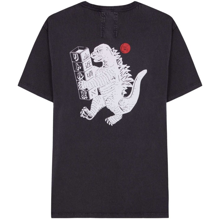 Print t-shirt godzilla faded black