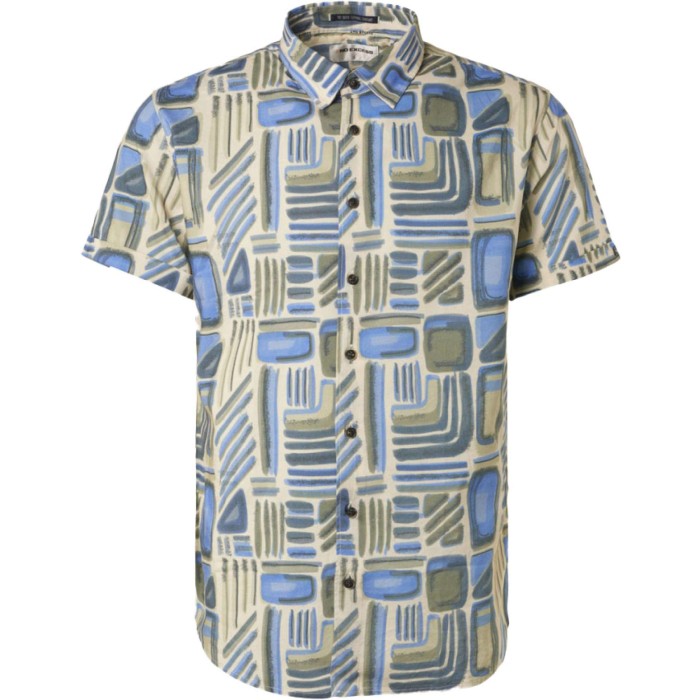 Shirt short sleeve allover printed washed blue