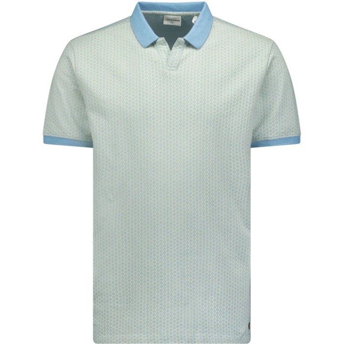 Polo korte mouw 2 kleuren jacquard aqua