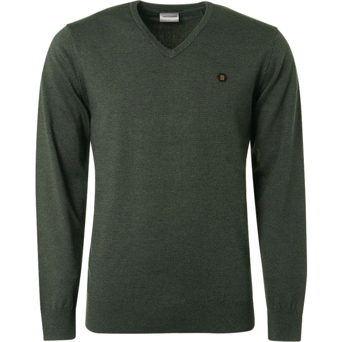 Pullover V-neck 2 Coloured Melange Dark Green