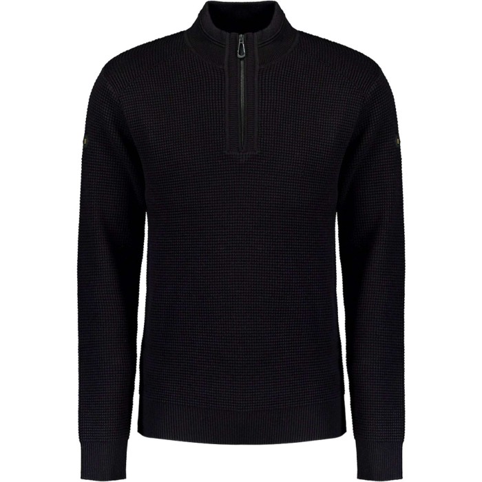 Pullover Half Zipper Solid Jacquard Black