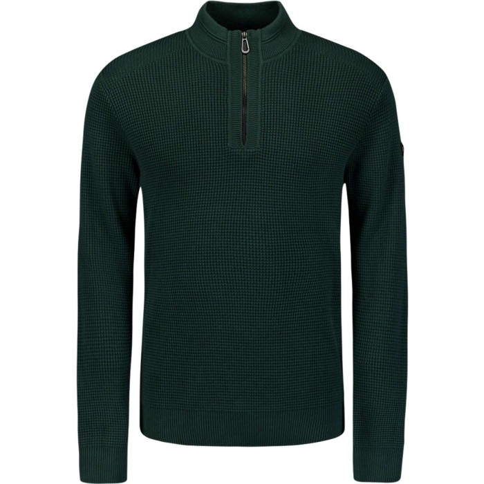 Pullover Half Zipper Solid Jacquard Dark Green