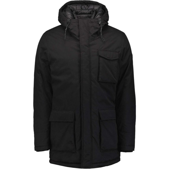 Jacket long fit hooded double front black