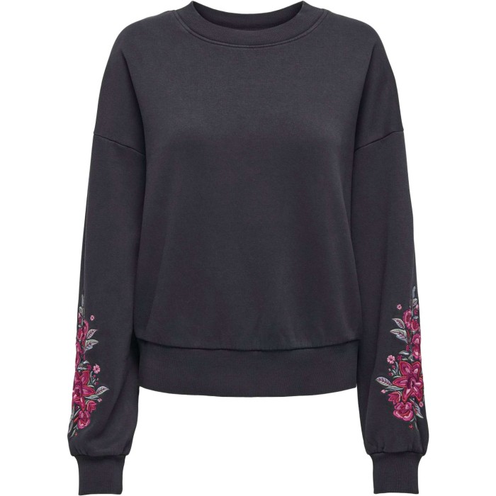 ONLCALLIE L/S O-NECK EMBROIDERY SWT Black/Bouquet