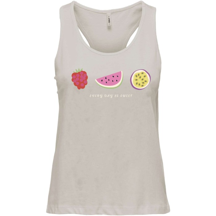 Beige Zomer Tank Top met Fruit Applicaties