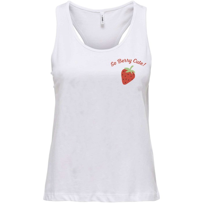 Witte Zomer Tanktop met Aardbei Applicatie