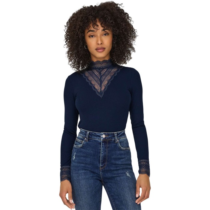 ONLTILDE L/S HIGH NECK LACE TOP JRS NOOS Navy Blaz