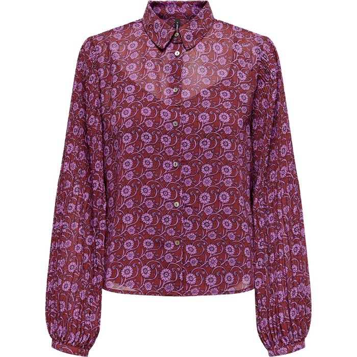 ONLSTAR LIFE L/S PLISSE SHIRT PTM Syrah/Block boho