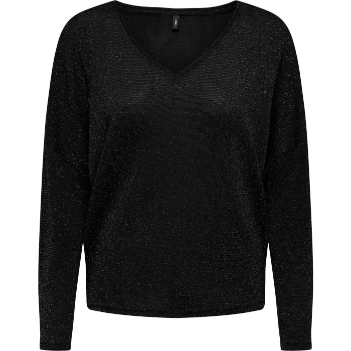 ONLISABEL L/S V-NECK SHINE TOP JRS Black/Black gli