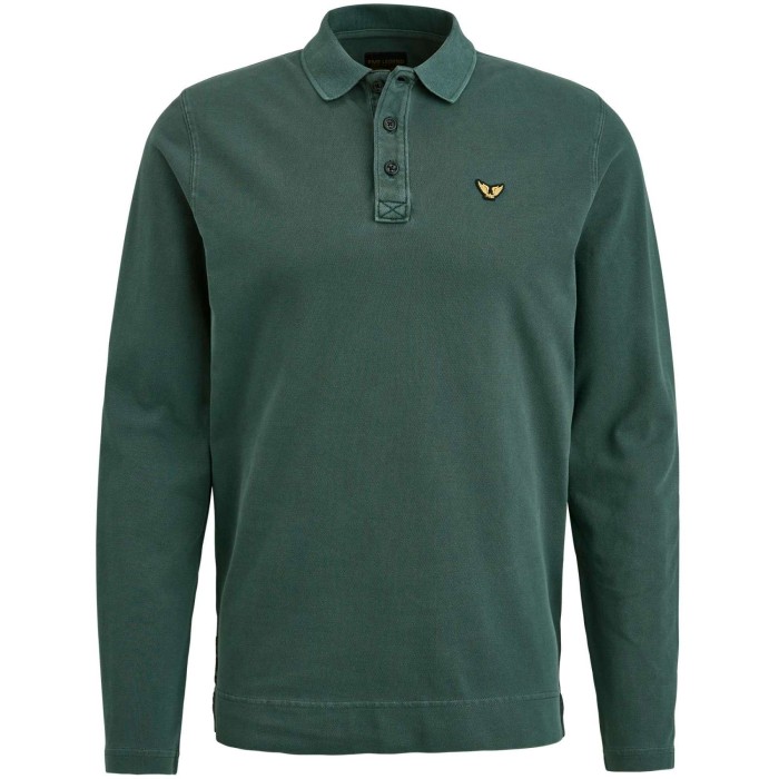 Long sleeve polo pique garment dye urban chic