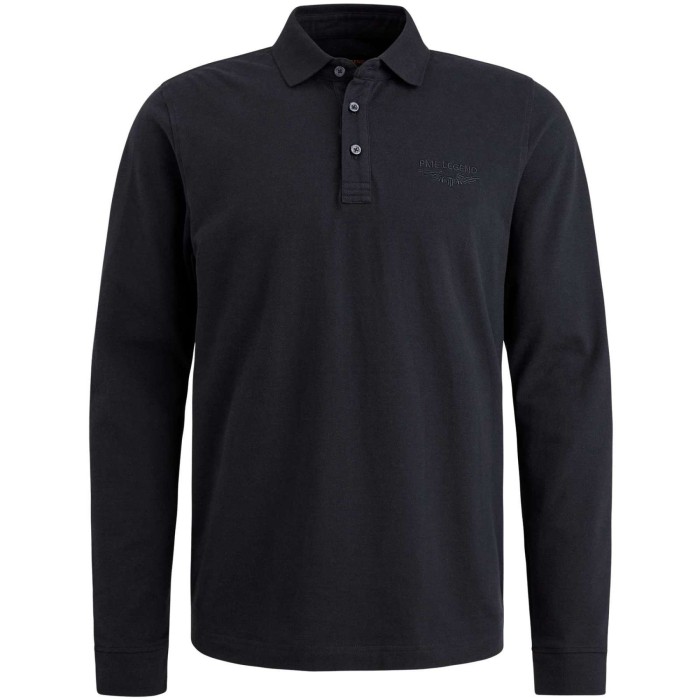 Long sleeve polo peached pique str Black