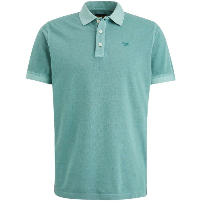 Polo korte mouw pique garment dyed oil blue