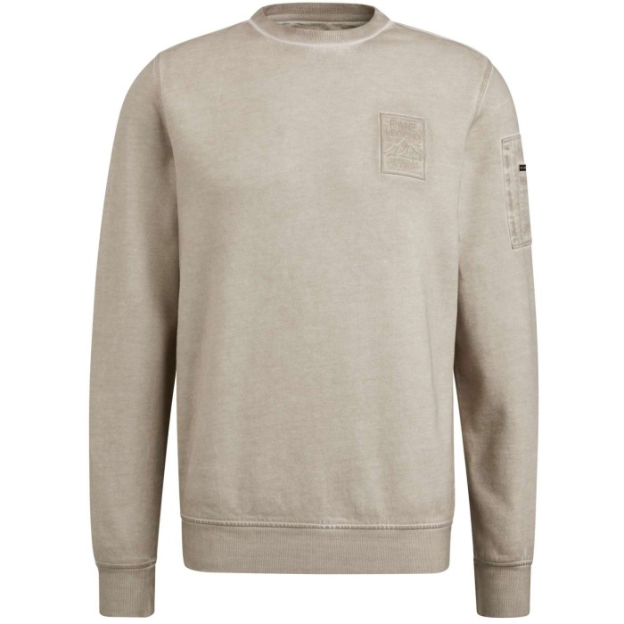 Crewneck cold-dye terry bone white