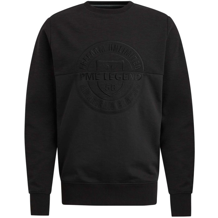 Crewneck slub-look jacquard sweat black