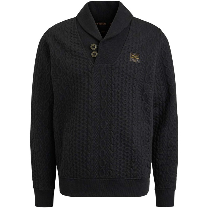 Shawl collar cable jacquard sweat black