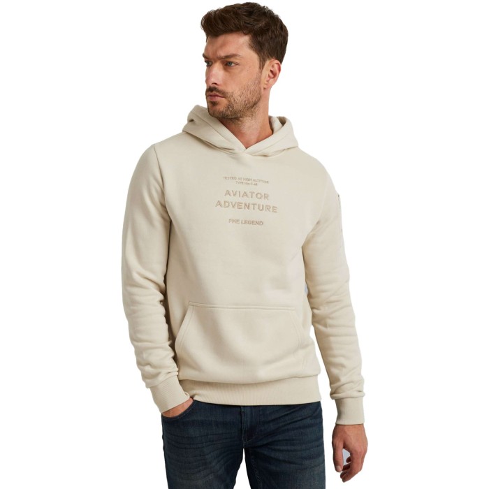 Hooded soft terry brushed bone white