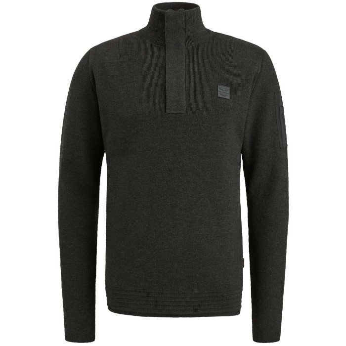 Half zip collar cotton knit antracite melee