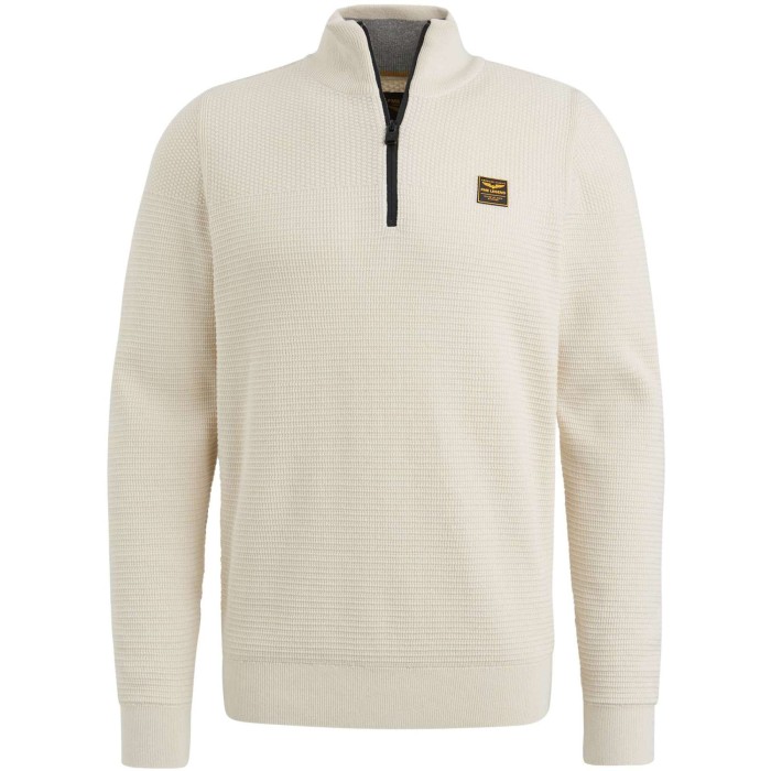 Half zip collar cotton mouline Bone White