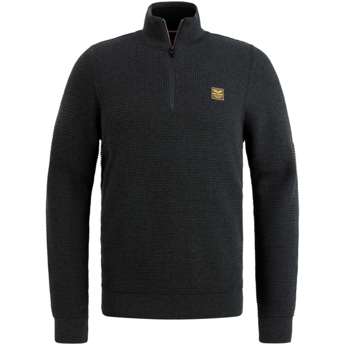 Half zip collar cotton mouline Black