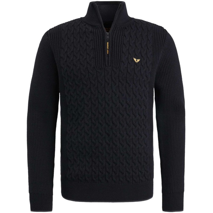 Half zip collar cotton mix cable Black