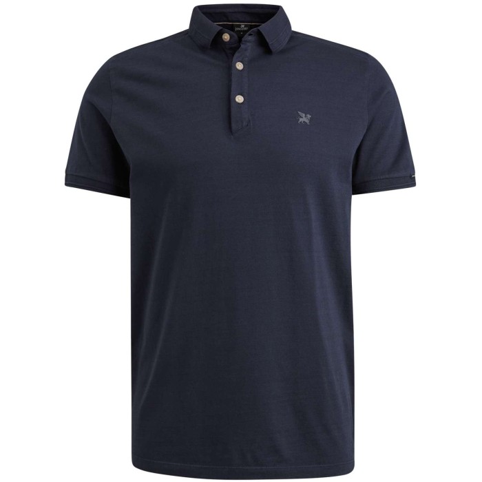 Polo korte mouw katoen garment dyed sky captain