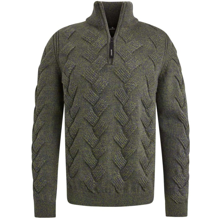 Half zip collar star wool acrylic Loden Green