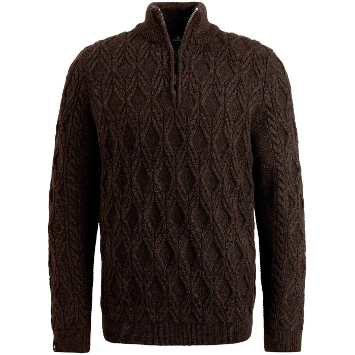 Half zip collar heavy knit mixed y Rum Raisin