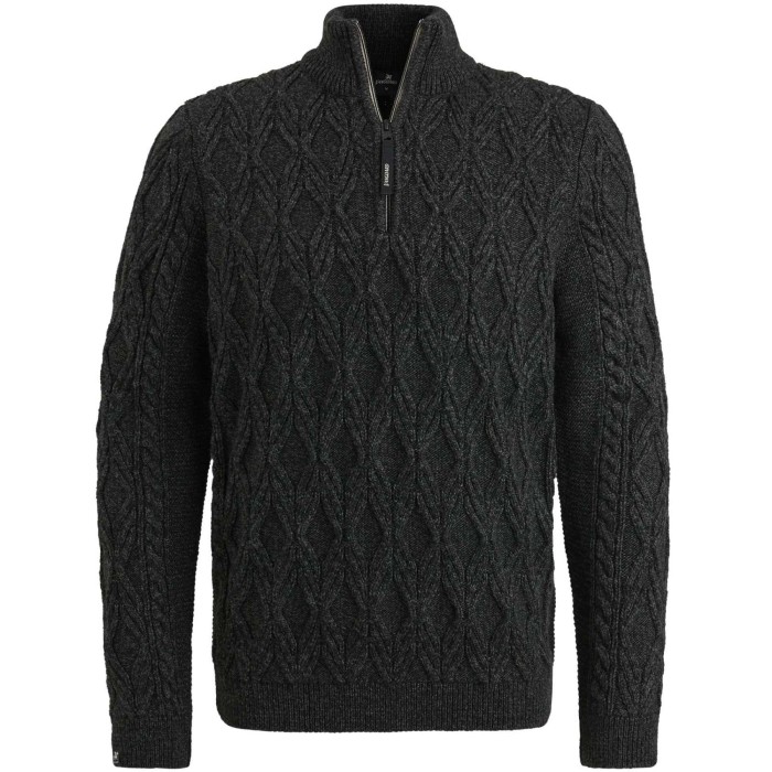 Half zip collar heavy knit mixed y Black