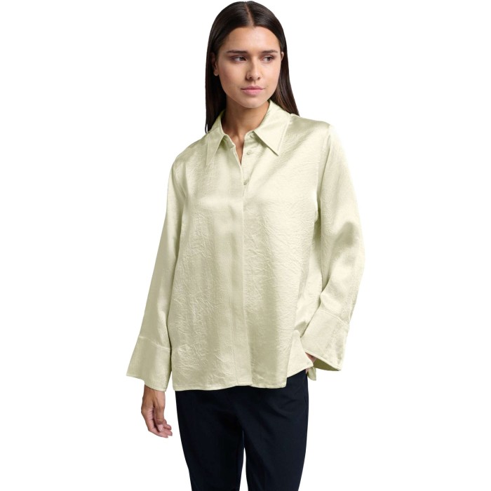 Satin crinkle wide slv blouse PEARL WHITE